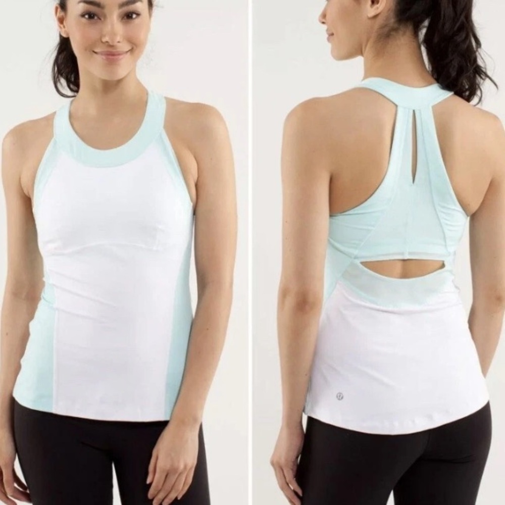 Lululemon Make it Count Tank Top Women’s Size 8 White Teal Active